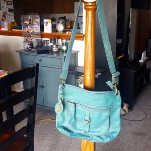 Fossil brand medium-sized crossbody messenger bag, teal color